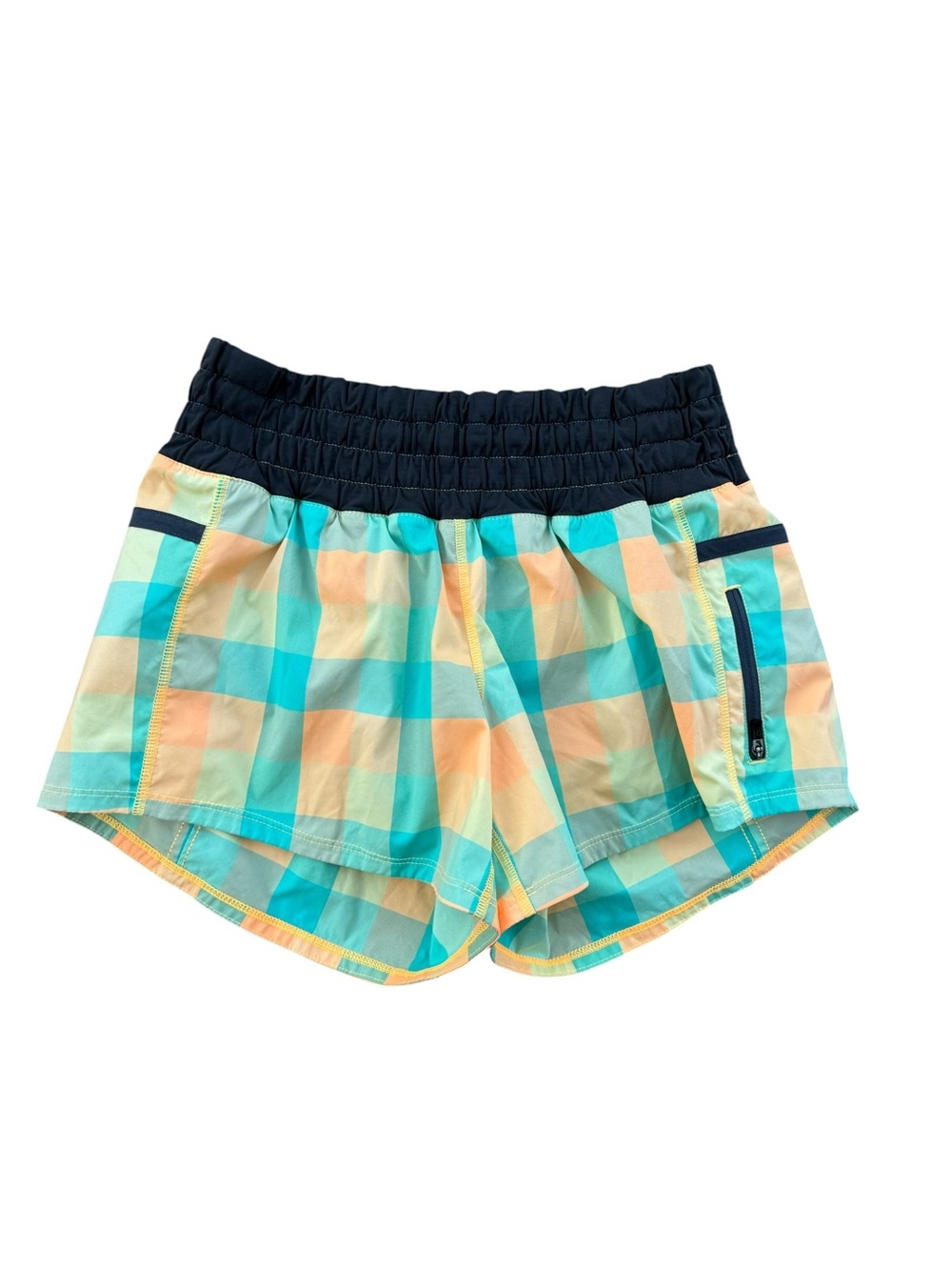 Lululemon Teal Orange Yellow Plaid Shorts Size 6